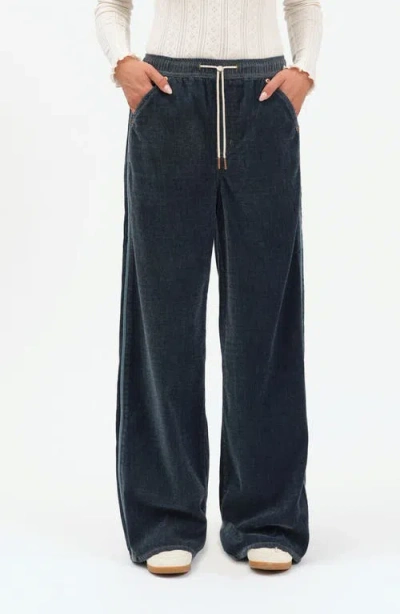 Daze Cozy Drawcord Wide Leg Pants In Blue