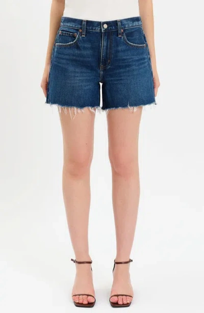 Daze Crossroads Cutoff Denim Shorts In Blue