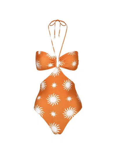 Daze Dayz Sun-print Cutout Swimsuit In Orange