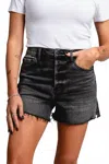 Daze Denim Bottom Line High Rise Vintage Short In Raven Vintage In Black