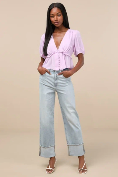 Daze Denim Eastside Light Wash High-rise Cuffed Denim Jeans In Blue