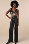 Daze Denim Far Out Vegan Leather High Rise Wide-leg Pants In Black