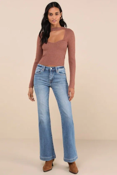 Daze Denim Heartbreaker Medium Wash Mid-rise Denim Flare Jeans In Blue