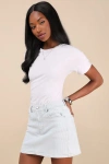 Daze Denim Malibu Light Wash Striped Denim Mini Skirt In Blue