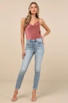 Daze Denim Moneymaker Light Wash Denim High-rise Distressed Skinny Jeans In Blue