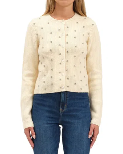 Daze Denim Muse Embellished Crewneck Cardigan In Neutral