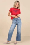 Daze Denim Pleaser Medium Wash Distressed Wide-leg High-rise Jeans In Blue