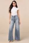 Daze Denim Rocky Light Wash Denim Seamed Wide-leg Jeans In Blue