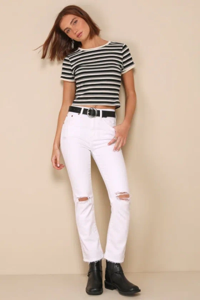 Daze Denim Shy Girl White Distressed High-waisted Cropped Flare Jeans