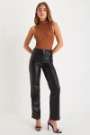 Daze Denim Sundaze Black Vegan Leather High Rise Straight Leg Pants In Black