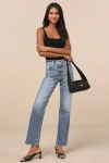 Daze Denim Sundaze Light Wash Denim High-rise Straight Leg Jeans In Blue