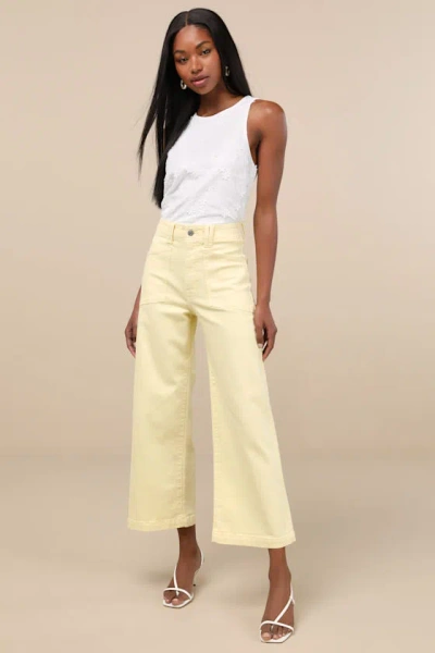 Daze Denim Valley Girl Light Yellow Wide-leg Denim Jeans