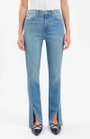 Daze Downtown High Waist Split Hem Straight Leg Jeans In Chatty