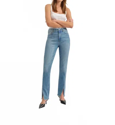 Daze Downtown Slim Split Hem Jeans In Chatty In Blue
