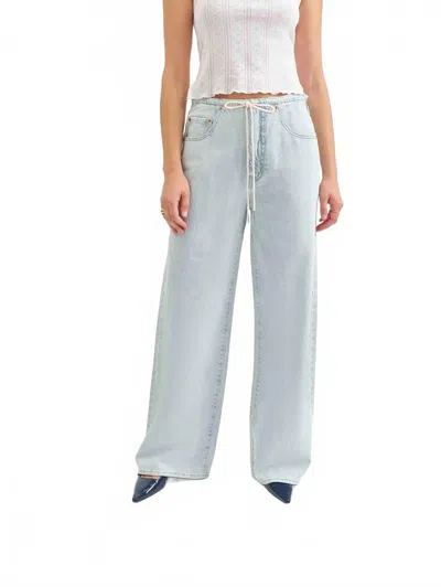 Daze Drawstring Mid Rise Wide Leg Jeans In Baby Talk In Blue