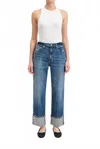 Daze Eastside High Waist Cuff Crop Straight Leg Jeans In Blue