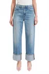 Daze Sun High Waist Cuff Crop Straight Leg Jeans In Blue