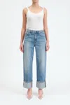 Daze Sun High Waist Cuff Crop Straight Leg Jeans In Blue