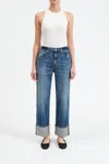 Daze Eastside High Waist Cuff Crop Straight Leg Jeans In Multi