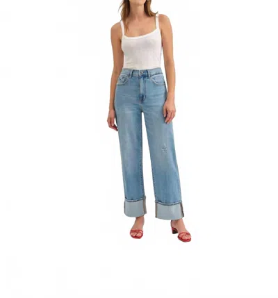 Daze Eastside Wide Leg Cuff Denim Jeans In All Mine Vintage In Blue