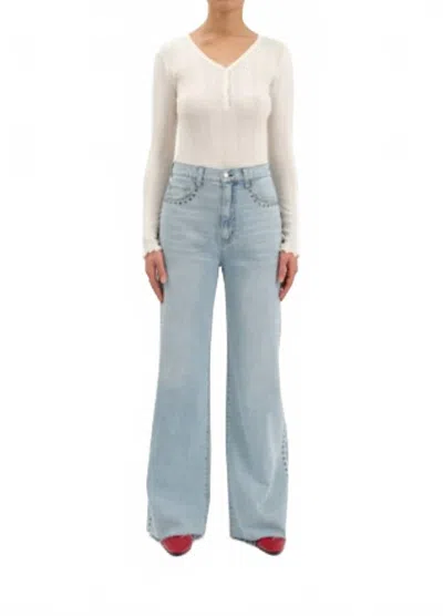 Daze Far Out High Rise Wide Leg Jeans In Light Blue In White