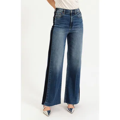Daze Far Out High Waist Raw Hem Wide Leg Jeans In Black