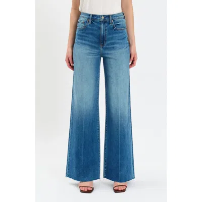 Daze Far Out High Waist Raw Hem Wide Leg Jeans In Blue