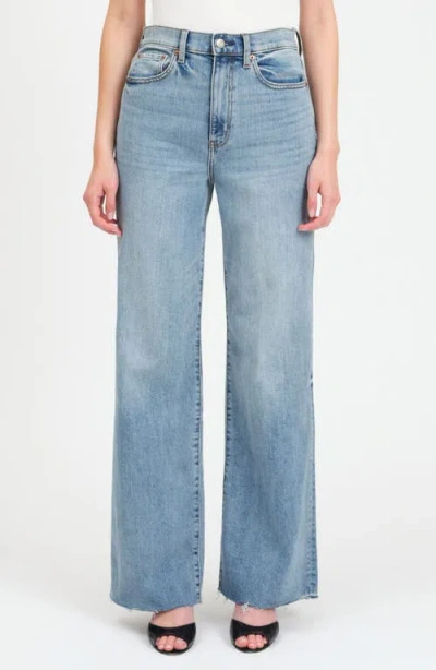 Daze Far Out Raw Hem High Waist Wide Leg Jeans In Fools Gold