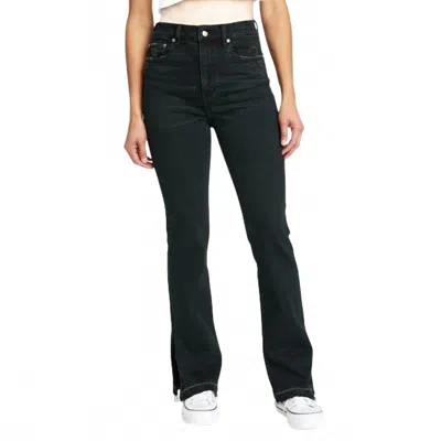 Daze Go-getter Hi-rise Side Slit Flare Jeans In Late Text In Black