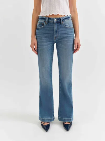 Daze Heartbreaker Mid Rise Flare Jeans In Text Me In Blue