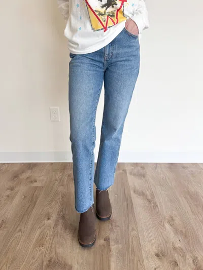 Daze Kea Dark Raw Hem Crop Bell Jeans In Blue