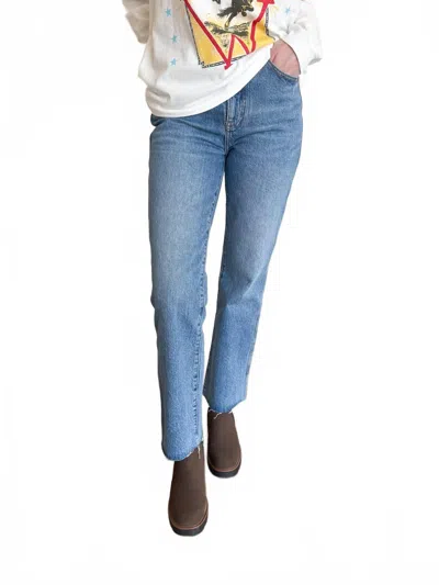 Daze Kea Dark Raw Hem Crop Bell Jeans In Medium Dark Wash In Blue