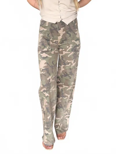 Daze Kendall High Rise Wide Leg Jeans In Camouflage In Green