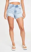 Daze Troublemaker High Waist Distressed Denim Cutoff Shorts In Multi