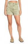 Daze Knockout High Waist Cargo Denim Cutoff Shorts In Matcha In Green