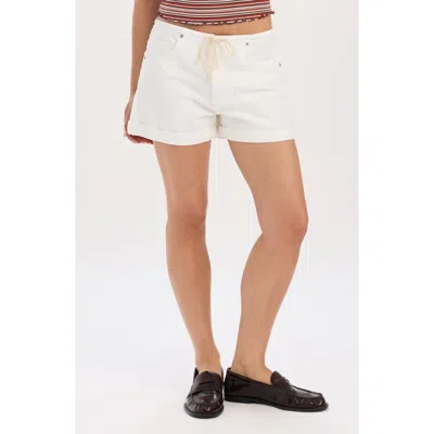 Daze Maddie Tie Waist Denim Shorts In White