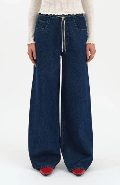 Daze Madison Tie Waist Wide Leg Jeans In Blue