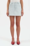 Daze Malibu Distressed Cutoff Denim Miniskirt In Blue Bell Stripe