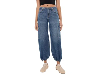 Daze Mirage Mid-rise Cargo Harem In Snap Women's Clothing Snap: 26 29, Cotton/denim In Blue