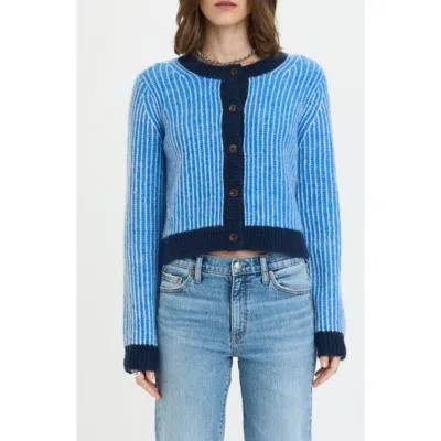 Daze Muse Rib Knit Button Front Sweater In Blue