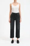 Daze Pleaser High Rise Wide Ankle Jeans In Black In Black