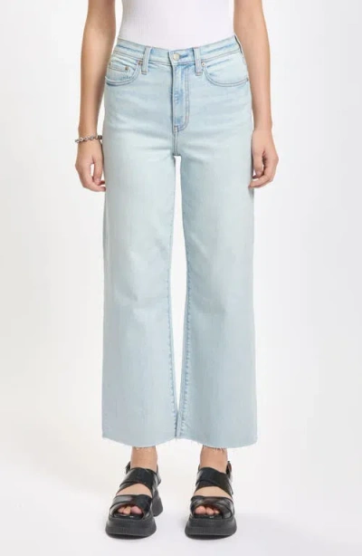 Daze Pleaser High Waist Raw Hem Crop Jeans In Blue