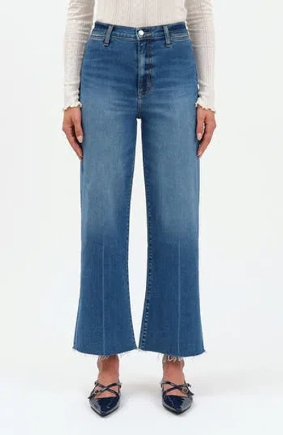 Daze Pleaser High Waist Raw Hem Crop Jeans In Indigo Wave