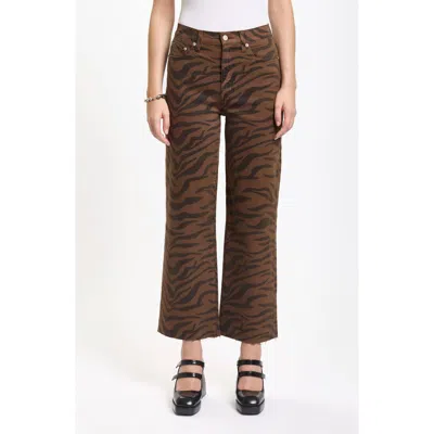 Daze Pleaser Zebra Stripe Crop Wide Leg Pants In Brown