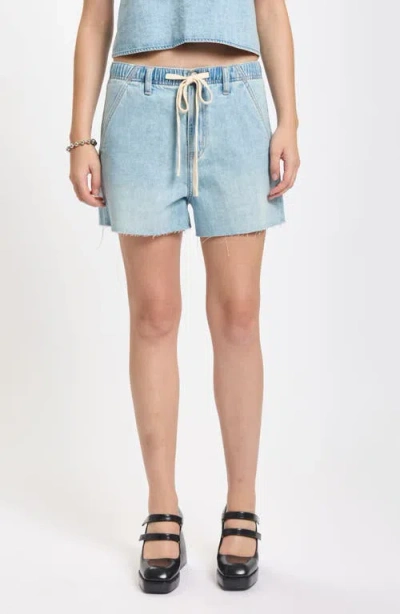 Daze Poolside Denim Cutoff Drawstring Shorts In Blue