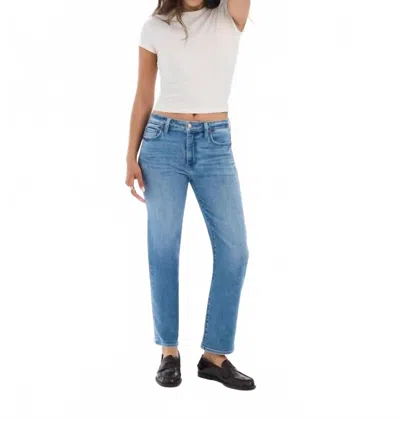Daze Rebel Mid Rise Ankle Slim Straight Leg Jeans In Real Deal In Blue