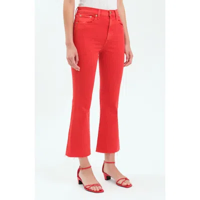 Daze Shy Girl High Waist Raw Hem Crop Flare Jeans In Cherry