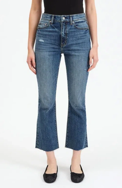 Daze Shy Girl Raw Edge Kick Flare Crop Jeans In Socialite Vintage