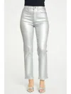 Daze Smarty High Rise Slim Pants In Coated Silver Bullet In Multi
