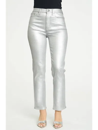 Daze Smarty High Rise Slim Pants In Coated Silver Bullet In Multi